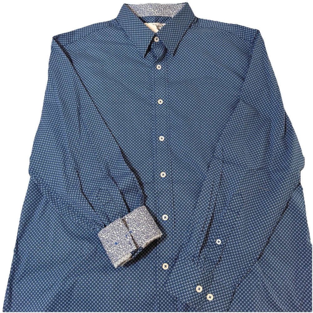 Men's Blue Patterned Button-Down Shirt